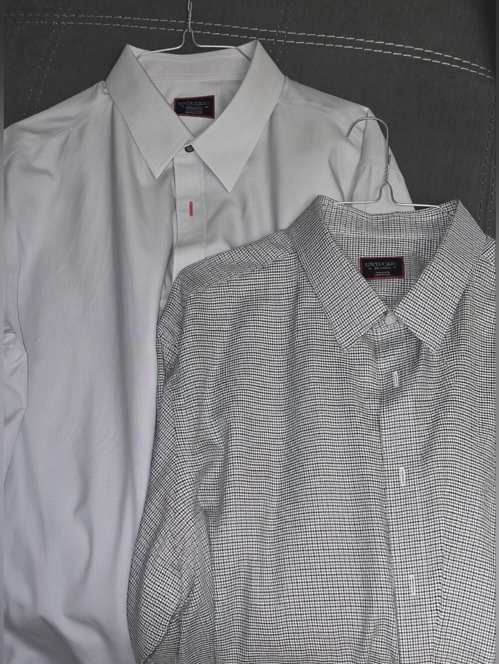 Lot of 2 UNTUCKit Mens XXL Long Sleeve Button Down Shirts Gingham Gray Black